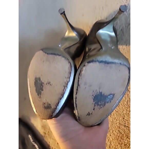 Dolce & Gabbana Italy Pewter Metallic Leather Heel Open Toe Pump, 38.5 - Picture 12 of 15